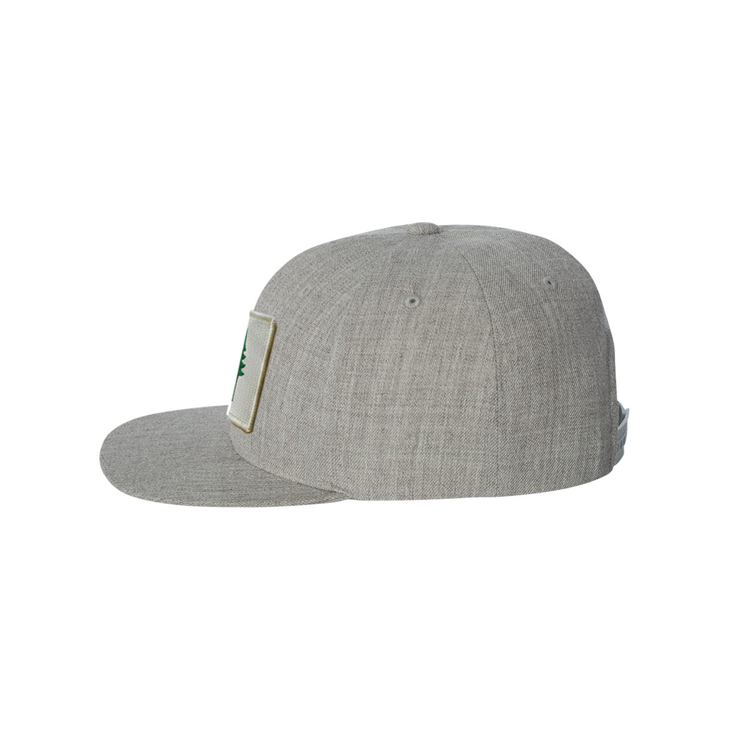 Side view of a gray cap with a on a white background